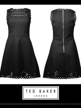 Ted Baker London Verony Skater Embroidered Black Sleeveless Zip Back Size 3